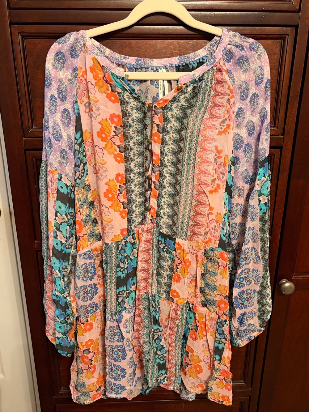 Anthropologie multi print mini dress size L #boho #festival